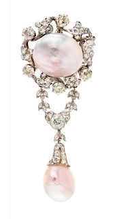 An Edwardian Platinum, Pearl and Diamond Pendant/Brooch, 15.10 dwts.
