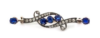 A Victorian Silver Topped Gold, Sapphire and Diamond Brooch, 3.00 dwts.
