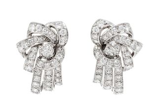A Pair of Platinum and Diamond Earclips, Circa 1935, 6.00 dwts.