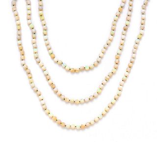 A Single Strand Opal Bead Necklace,