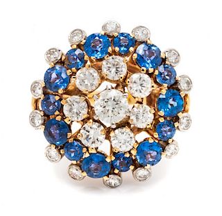A Yellow Gold, Sapphire and Diamond Ring, 7.50 dwts.