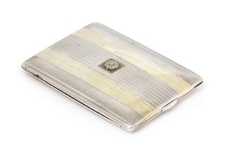 An Art Deco Sterling Silver, Yellow Gold, Diamond and Emerald Cigarette Case, Tiffany & Co, 80.90 dwts.