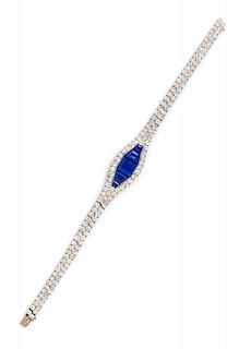 An Art Deco Platinum, Sapphire and Diamond Bracelet, French, 16.90 dwts.