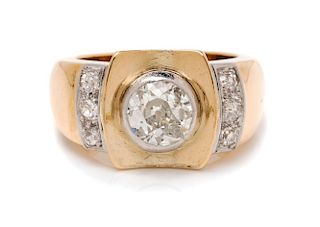 A Retro Platinum Topped Gold and Diamond Ring, 7.60 dwts.