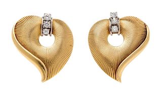 A Pair of Retro Yellow Gold and Diamond Earclips, George Schuler, 8.80 dwts.