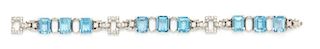 A Platinum, Aquamarine and Diamond Bracelet, J.E. Caldwell, 24.60 dwts.