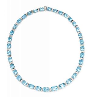 A Platinum, Aquamarine and Diamond Necklace, J.E. Caldwell, 38.20 dwts.