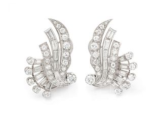 A Pair of Platinum and Diamond Earclips, 9.70 dwts.