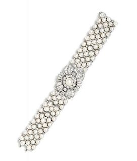 A Fine Platinum, Cultured Pearl and Diamond Surprise Wristwatch, Jaeger Le Coultre, 49.20 dwts.