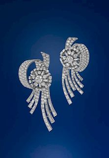 A Pair of Platinum and Diamond Spray Brooches, 39.80 dwts.