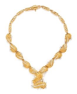 An 18 Karat Bicolor Gold and Diamond Leaf Motif Necklace 57.70 dwts.
