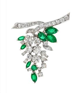 A Platinum, Emerald and Diamond Brooch, 8.90 dwts.