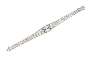 An Art Deco Platinum, Diamond and Emerald Bracelet, 19.10 dwts.