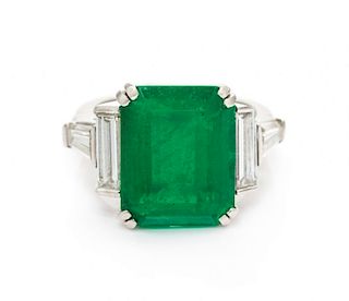 * A Platinum, Emerald, and Diamond Ring,
