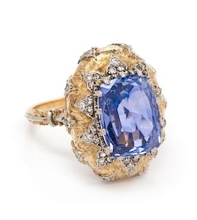 A Platinum, Yellow Gold, Sapphire and Diamond Ring, Buccellati, 5.70 dwts.
