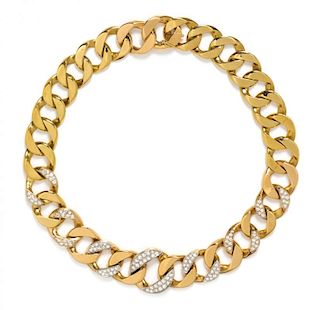 A Yellow Gold, Platinum and Diamond Curb Link Necklace, Cartier, 117.10 dwts.