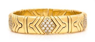 An 18 Karat Yellow Gold and Diamond Flexible Cuff Bracelet, Bvlgari, 58.50 dwts.