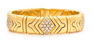 An 18 Karat Yellow Gold and Diamond Flexible Cuff Bracelet, Bvlgari, 57.10 dwts.