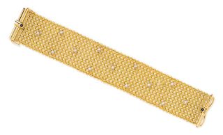 A Yellow Gold, Diamond and Sapphire Mesh Bracelet, Tiffany & Co., 24.80 dwts.