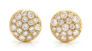 A Pair of Yellow Gold and Diamond Earclips, 7.00 dwts.