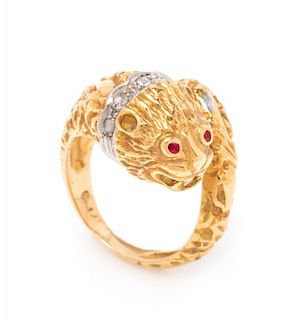 An 18 Karat Bicolor Gold, Diamond and Ruby Ring, Lalaounis, 6.90 dwts.