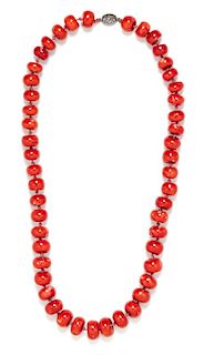 A Single Strand Coral Bead Necklace,