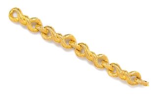 An 18 Karat Yellow Gold Textured Link Bracelet, 37.50 dwts.
