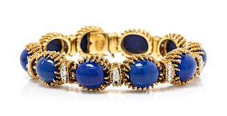 An 18 Karat Yellow Gold, Lapis Lazuli and Diamond Bracelet, La Triomphe, 30.60 dwts.