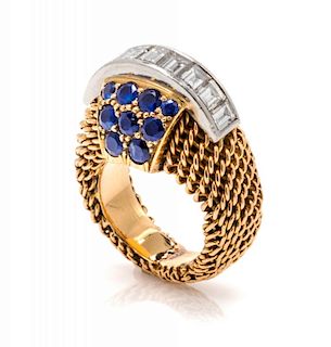 A Bicolor Gold, Sapphire and Diamond Ring, 8.60 dwts.