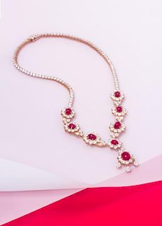 An 18 Karat Yellow Gold, Ruby and Diamond Necklace, 31.20 dwts.