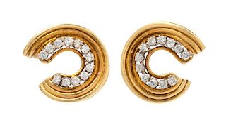 A Pair of 18 Karat Yellow Gold and Diamond Earclips, 14.60 dwts.