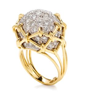 An 18 Karat Bicolor Gold and Diamond Bombe Ring, 10.30 dwts.