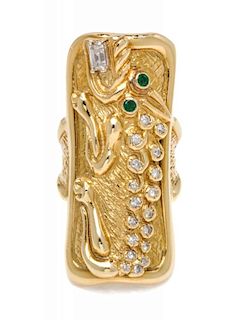 An 18 Karat Yellow Gold, Diamond and Emerald Ring, 16.80 dwts.