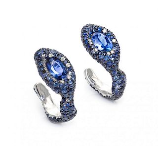 A Pair of 18 Karat White Gold, Sapphire and Diamond Hoop Earrings, Miiori, 8.60 dwts.