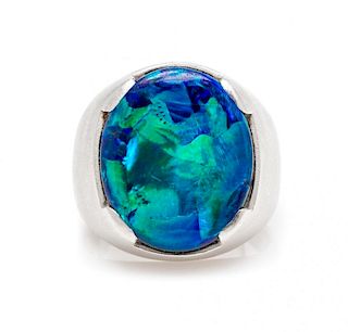 A Platinum and Black Opal Ring, 12.10 dwts.