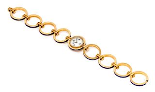 An 18 Karat Yellow Gold and Enamel Wristwatch, Tiffany & Co., French, 36.00 dwts.