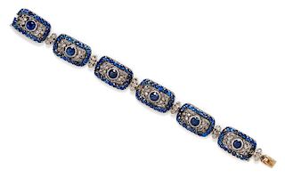 A Silver Topped Gold, Sapphire and Diamond Bracelet, 22.50 dwts.
