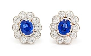 A Pair of Platinum, Sapphire and Diamond Earrings, 4.50 dwts.