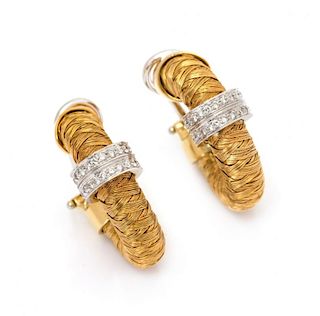 A Pair of 18 Karat Bicolor Gold and Diamond "Woven Primavera" Hoop Earrings, Roberto Coin, 9.90 dwts.