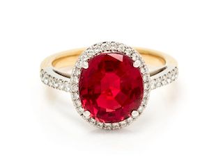 A Bicolor Gold, Spinel and Diamond Ring, 3.80 dwts.
