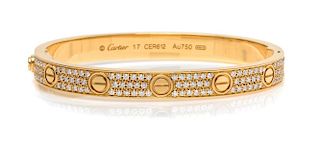 An 18 Karat Yellow Gold and Diamond "Love" Bracelet, Cartier, 28.80 dwts.