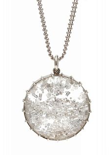 An 18 Karat White Gold, Diamond and Rock Crystal "Shake" Pendant, Renee Lewis,