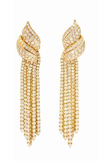 A Pair of 18 Karat Yellow Gold and Diamond Fringe Earclips, 32.70 dwts.
