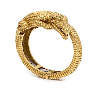 An 18 Karat Yellow Gold Alligator Cuff Bracelet, Kieselstein Cord, 82.40 dwts.