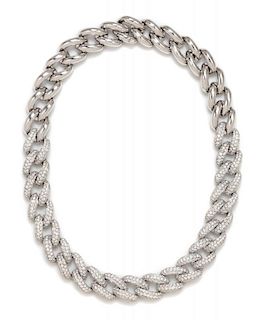 An 18 Karat White Gold and Diamond Link Necklace, 66.60 dwts.