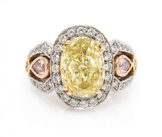 A Platinum, Bicolor Gold, Colored Diamond and Diamond Ring, Michael Beaudry, 8.50 dwts.