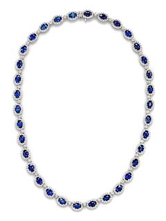 An 18 Karat White Gold, Sapphire and Diamond Necklace, 18.50 dwts.