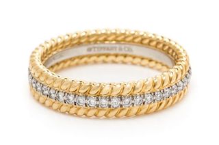 A Platinum, 18 Karat Yellow Gold and Diamond "Rope Two Row" Band, Schlumberger Studios for Tiffany & Co., 4.00 dwts.
