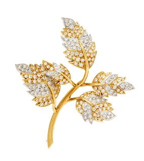 A Platinum, 18 Karat Yellow Gold and Diamond "Five Leaves" Brooch, Schlumberger for Tiffany & Co., 15.50 dwts.
