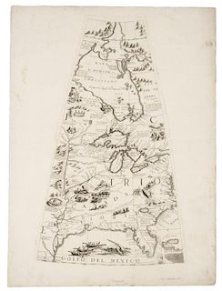 CORONELLI, Vincenzo Maria . [Globe Gore of North America, including  Great Lakes,  Chesapeake Bay, and Gulf of Mexico. [Venic